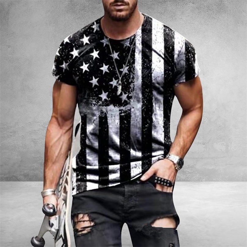 

Mens Tshirt American Flag Print Tshirt Summer Round Neck Cool Oversize Muscle Streetwear Clothing Tshirt Men 220614, Zjm02-342