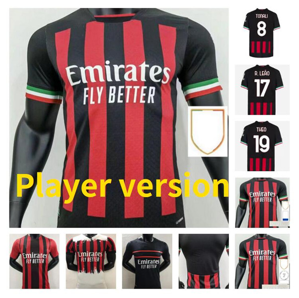 

Player version 2021 2022 2023 THEO Soccer Jerseys AC IBRAHIMOVIC R.LEAO TONALI BENNACER GIROUD A.REBIC S.CASTILLEJO TOMORI BRAHIM MilanS 21 22 23 football Tight shirt, 21/22 player version