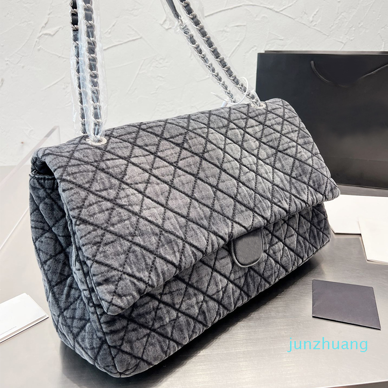 

Designer -Cross Body Shoulder Bags Denim Bag Blue Square Flap Handbags Purse Chain Cowboy Strap Large Capacity Diamond Lattice Metal Letter, 43cm