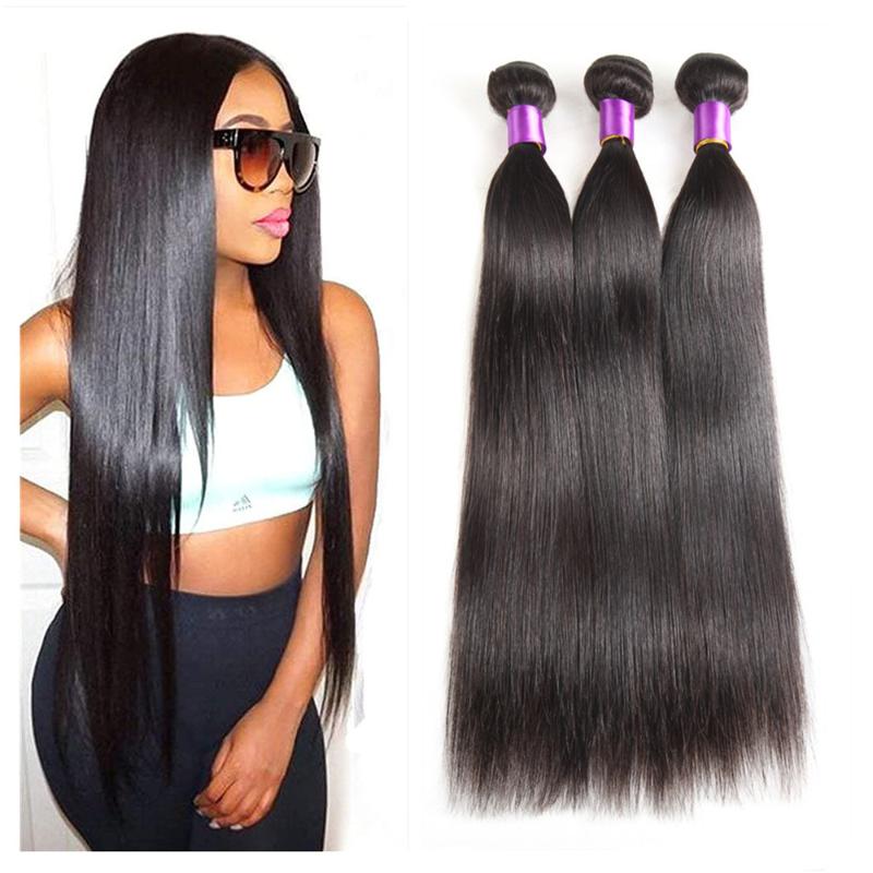 

Human Hair Bulks Straight Bundles Brazilian Weave 1/3/4 PCS Natural /Jet Black 8-30"Remy ExtensionsHuman
