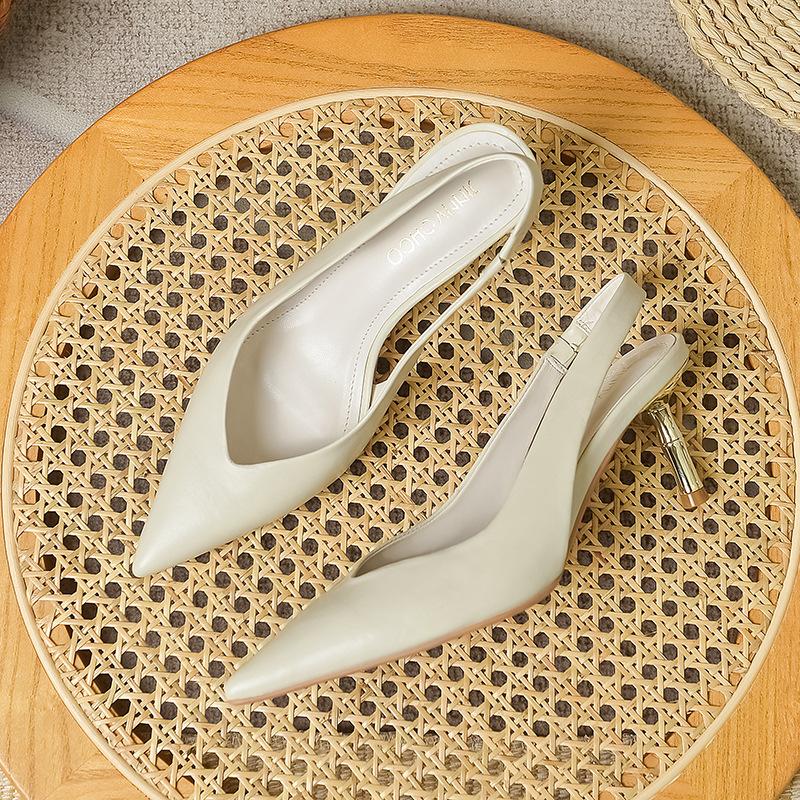 

Sandals Luxury Metal High Heels Summer Pumps Shoes Woman Pointed Toe Slingback Sexy Ladies Cutout White Sandalias Big Size 41Sandals, Beige