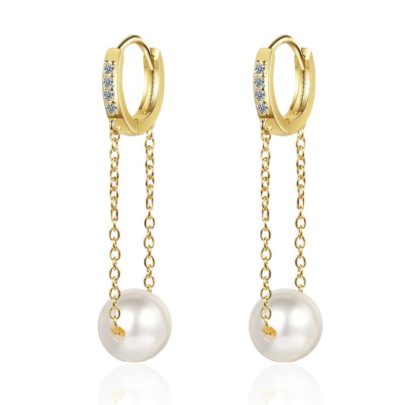 

Hoop & Huggie Trendy Design S925 Silver Circular Small Earrings Women Simple Pearl Chain Pendant Party Earring Fashion JewelryHoop