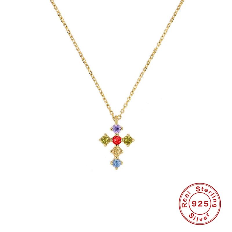 

Other Aide 925 Sterling Silver Colorful Crystal Cross Pendant Necklaces For Women Cubic Zirconia Jeweled Dangling Necklace GiftOther