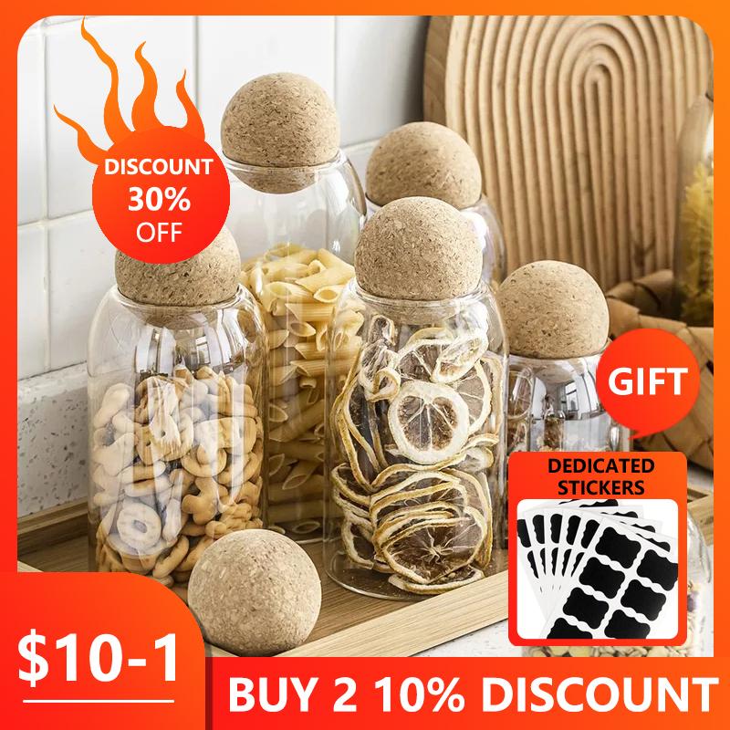 

Storage Bottles & Jars Lead-Free Glass Jar With Lid Bottle Transparent Cork Sealed Tank Creative Kitchen 1-4PCS