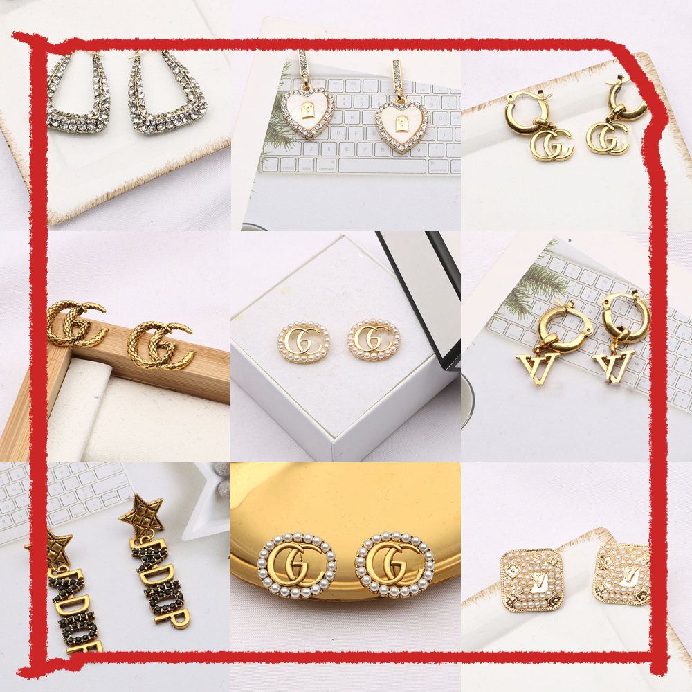 

20style Mixed Simple Letter Stud 18K Gold Plated Earring Luxury Classic Brand Letters Earrings Women Pearl Crystal Rhinestone Wedding Party Jewelry Gift