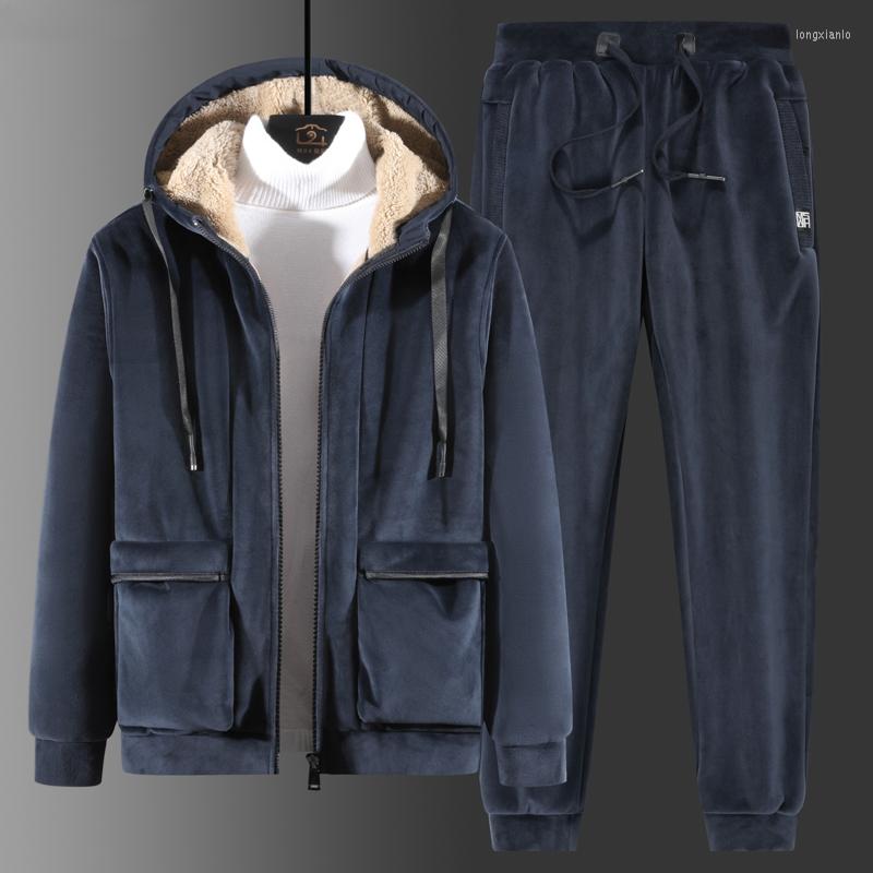 Survêtements pour hommes grande taille hommes hiver polaire ensembles épais sweats à capuche pantalons ensemble sweat à capuche vêtements de spor