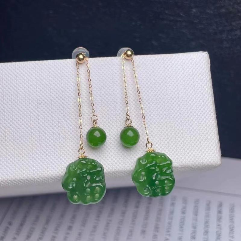 

Dangle & Chandelier 18k Yellow Gold Real Natural Jasper Drop Earring Fine Jewelry Women Wedding Plant Wholesale Gift Myme1214662byDangle