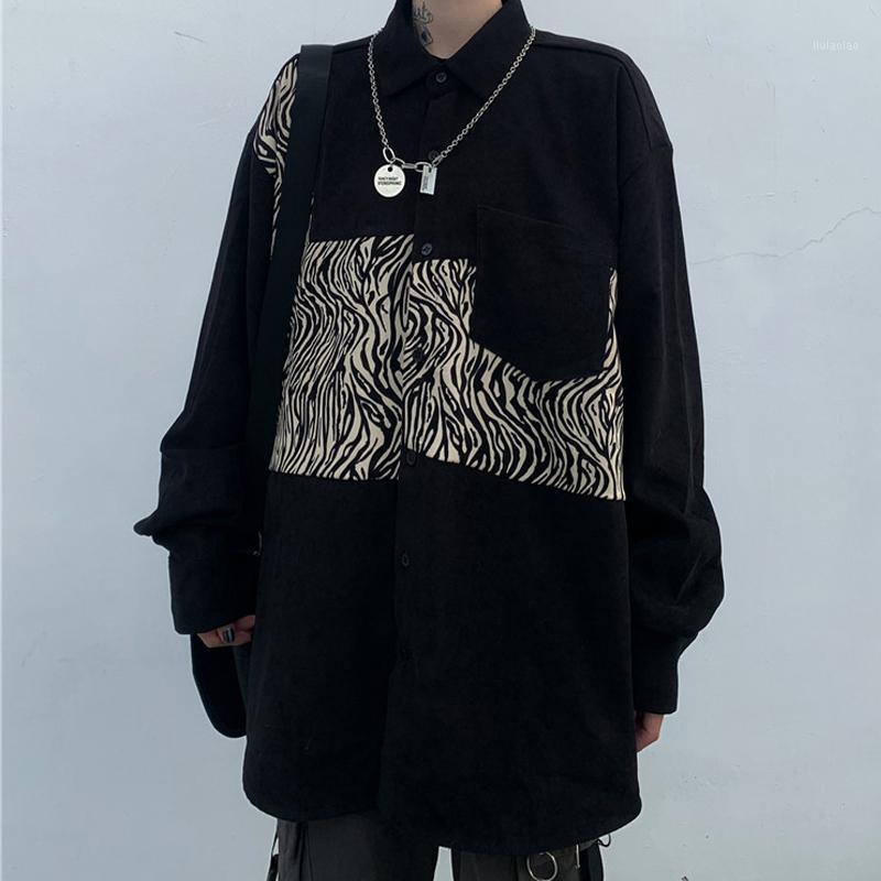 

Autumn Zebra Print Long-sleeved Shirt Trend Stitching Corduroy Loose Men And Women Harajuku Style Blouse Women's Blouses & Shirts, Black