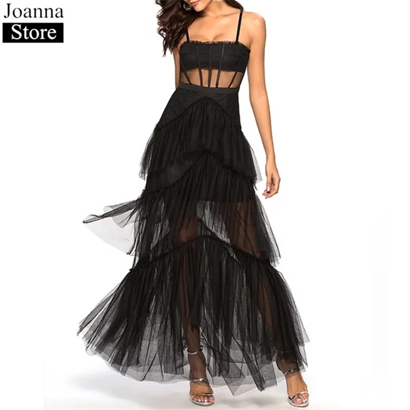 

Summer Sling Long Lace Dress Women Hollow Stitching Sexy Bubble Backless Sleeveless Plus Size White Party Elegant Clothes 220613