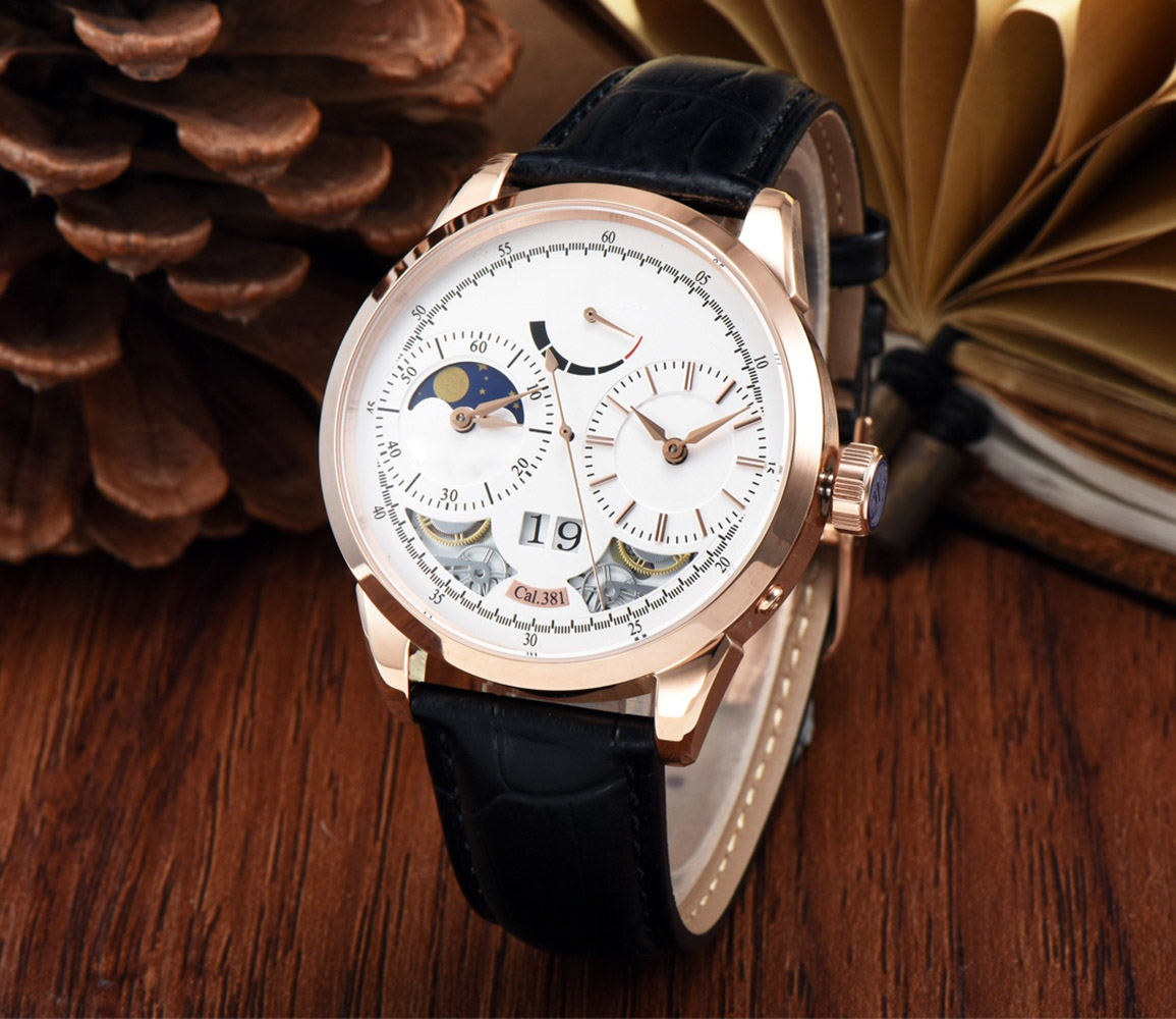 

Automatic Mechanical Wristwatches Luxury Men's Watch sapphire Leather Straps Tourbillon Waterproof Moon Phase Multifunctional Designer Watches, Brown strap/ rose gold case