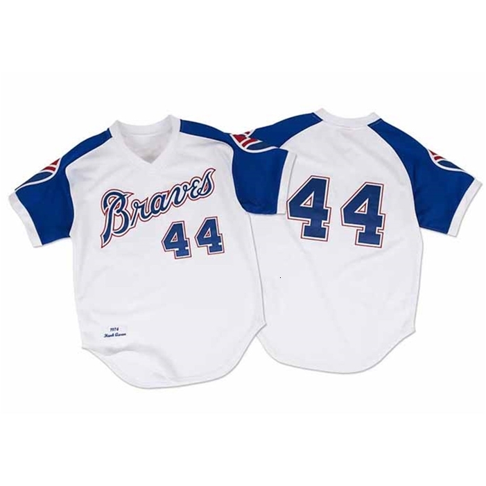 

NiK1 Baseball Hank Aaron Atlanta #4 Mitchell & Ness Retro 1974 Pullover Jersey, White
