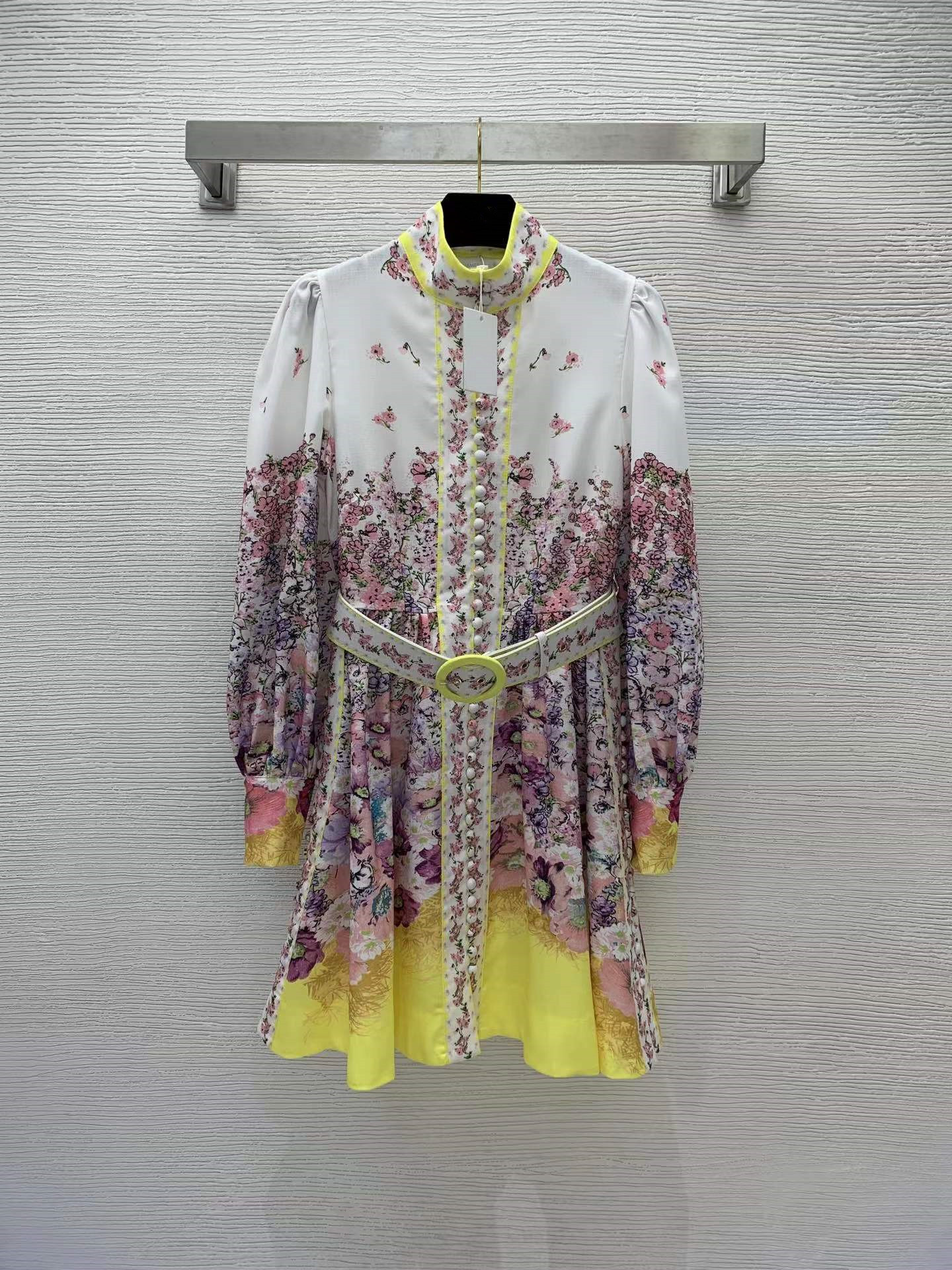 

2022 Summer Autumn Stand Collar Long Sleeve Print Fashion Milan Runway Dress Designer Dress Brand Same Style Dress 0615-10, Picture color