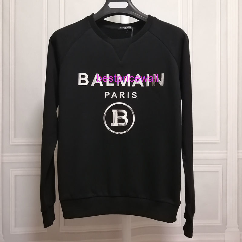 

balman hooded 21 new Balman sweater raglan sleeve gold and silver Sequin letter Terry long T-shirt for men women, Black