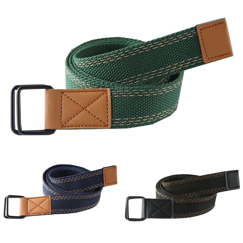 

Belts Men Women Belt Solid Color Canvas Waist Jeans Casual Waistband Unisex Street Style Wild Double Ring Buckle Punk Simple, Green