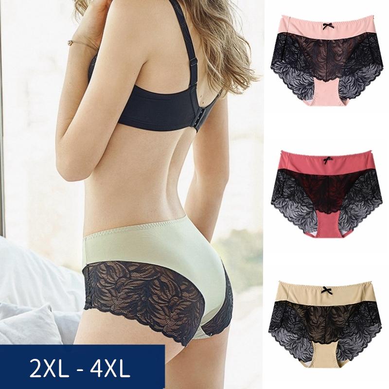 

Women's Panties Women Underwear Sexy Lace Plus Size Mid Waist Briefs Thin Comfortable Soft Large Modal UnderpantiesWomen's, Set 3