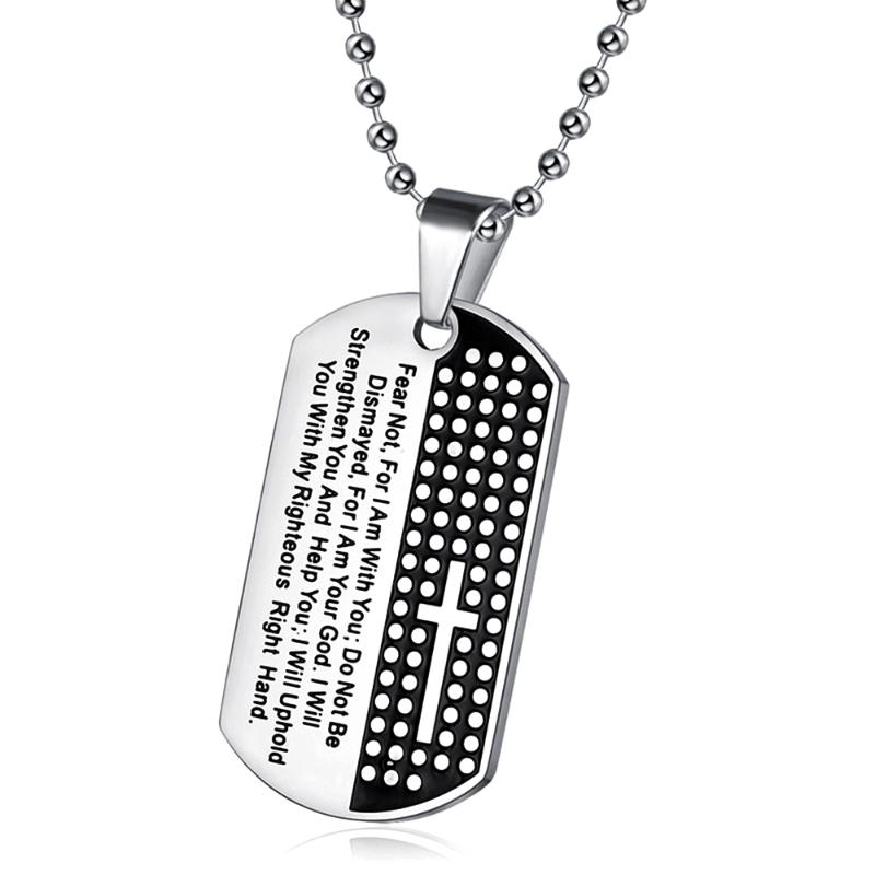 

Pendant Necklaces Stainless Steel Jesus Bible Necklace Dog Tag Cross Christian For Men Prayer Religious Male JewelryPendant