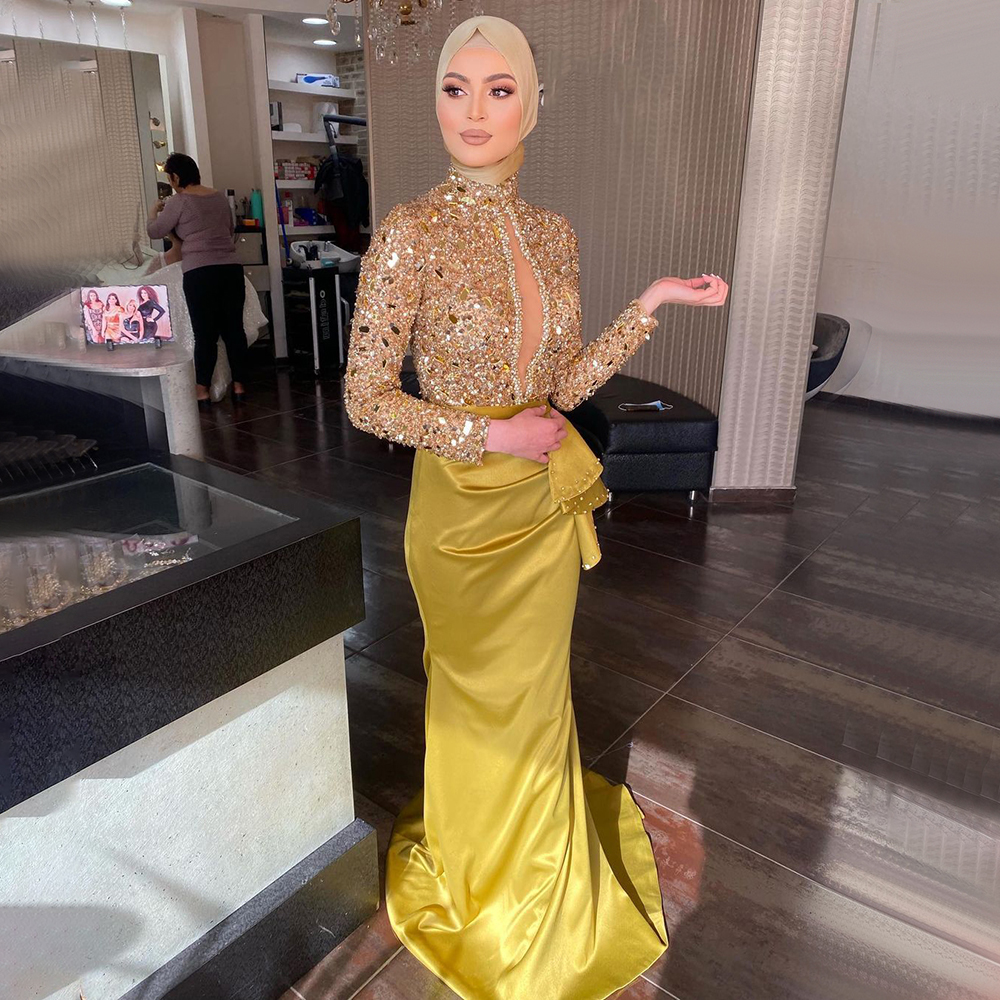 

Sexy Gold Sparkly Mermaid Luxury Evening Dresses Gowns 2022 Satin Beaded Elegant For Women vestidos de fiesta para bodas, Red
