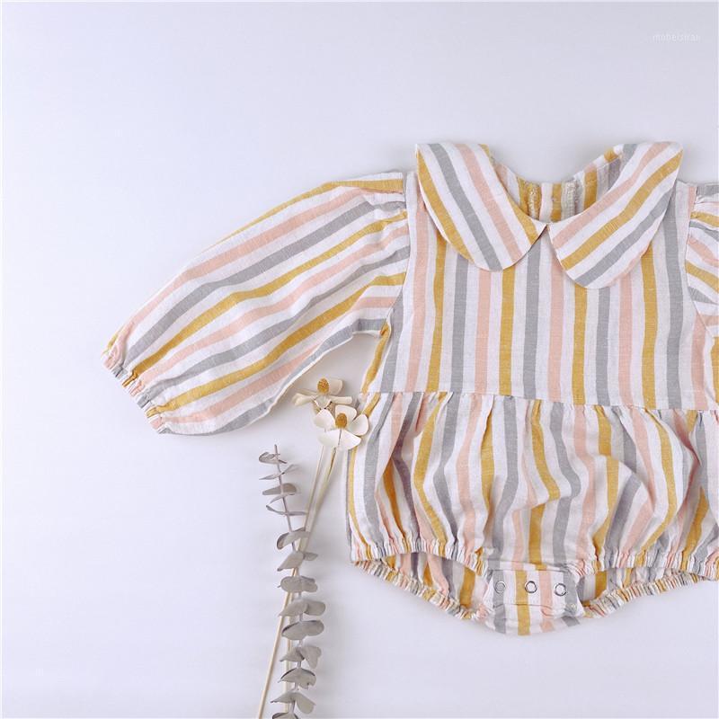 

Girl's Dresses EnkeliBB Exclusive Custom Fabric Baby Long Sleeve Romper Rainbow Color Cotton And Linen Infant Bubble Playsuit Girl Onesie