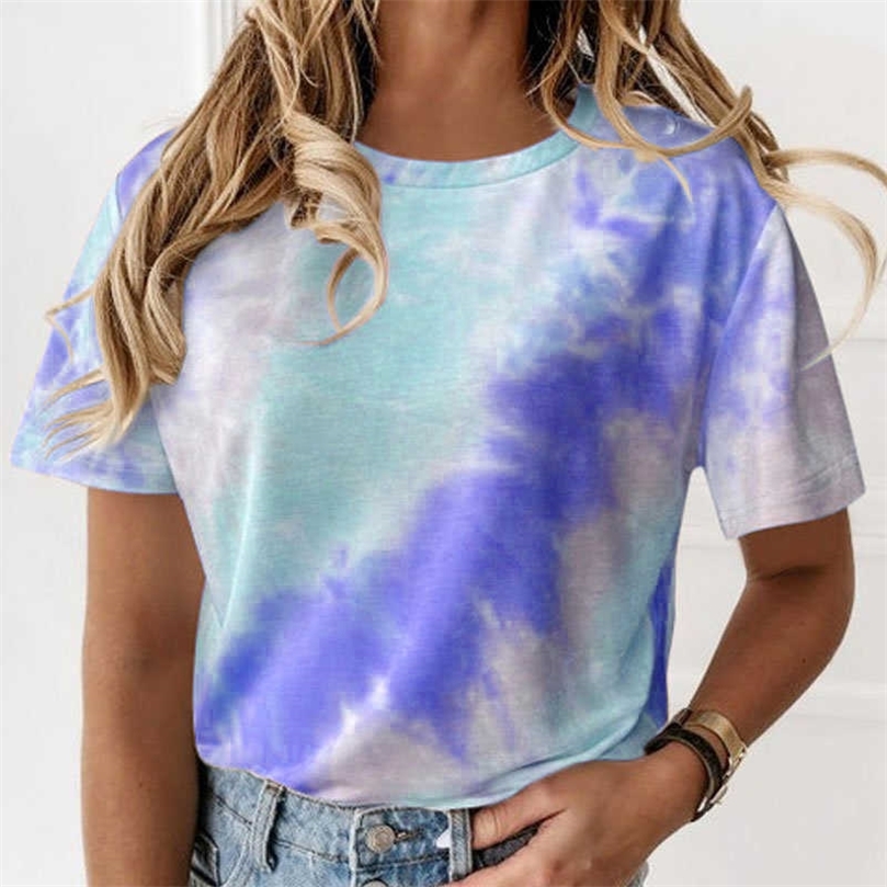 

Summer Fashion Tie Dye Cotton T-Shirts Women' Oversized Tops Streetwear Ladies Blusa Tops 210709, Pink