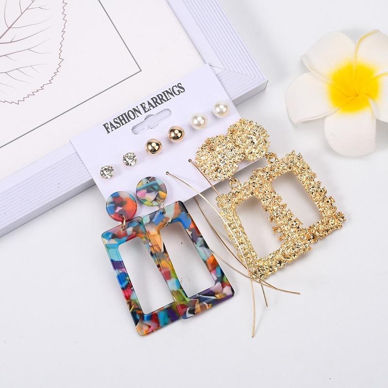 

Dangle & Chandelier European And American Exaggerated Geometry Square Earrings Acrylic Cellulose Acetate Sheet Rhinestone Pearl Earings Set