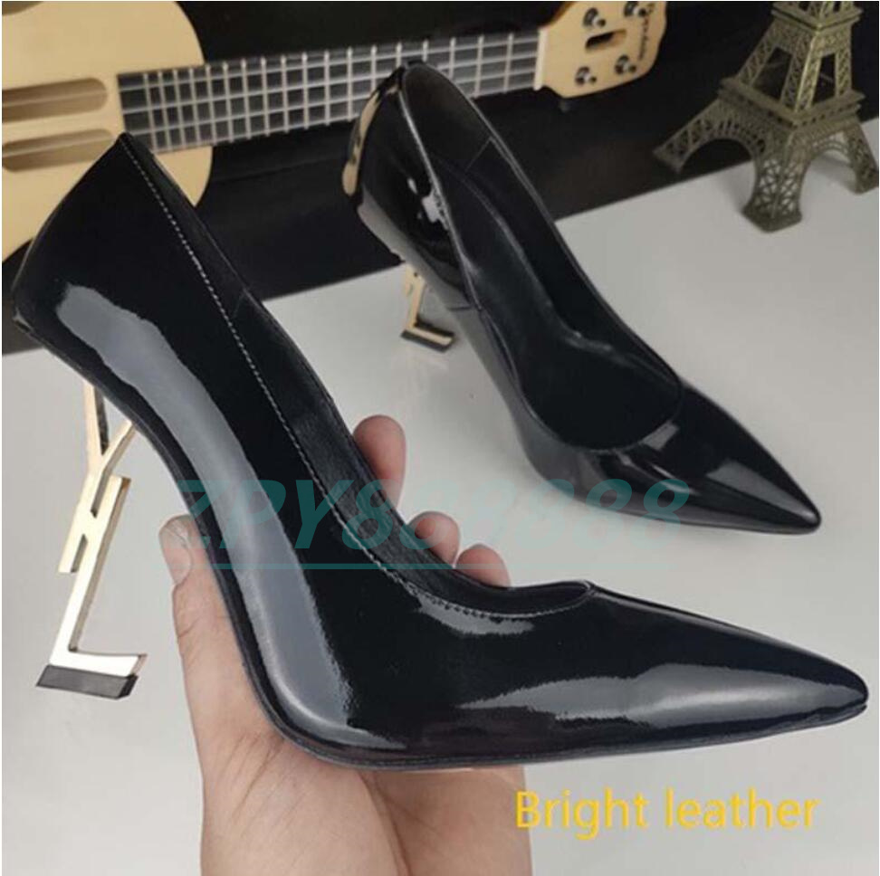 

Luxury Dress Women's Shoes Designer Heels Patent leather 3-letter metal heels Women Fashion Party Wedding Office size 35-44, Matte black black heels