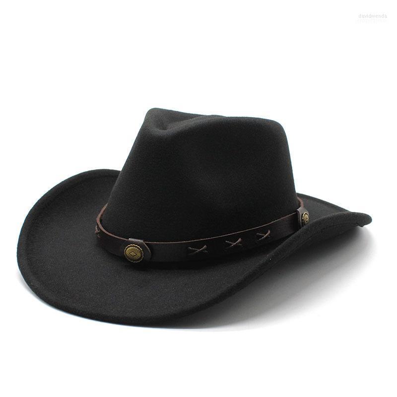 

Wide Brim Hats Unisex Western Cowboy For Men Fedora Women Solid Color Jazz Hat Vintage Felt Panama Cap With Leather Belt Davi22, Black