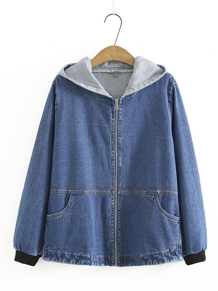 

Women's Plus Size Outerwear & Coats Women's Clothing In Spring Autumn Wear Hooded Long Sleeves Denim Jacket Soft Thin Casual Large CoatW, Black