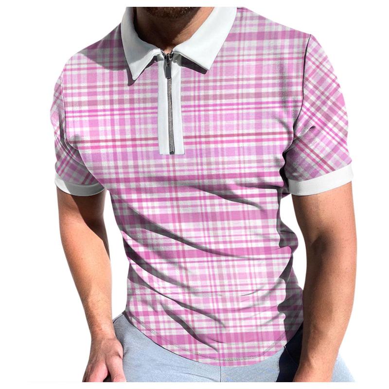 

Men's Polos Mens Valentines Gifts Personalized Spring Summer Short Sleeve Zipper Lapel Plaid Print Casual Tall Man Shirts For MenMen's, Light blue