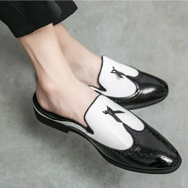 Baotou Sandals and Slippers Men Shoes PU Leather British Style Color-blocking Classic Tassel Fashion Breathable Light Simple Brogue Half-slip San