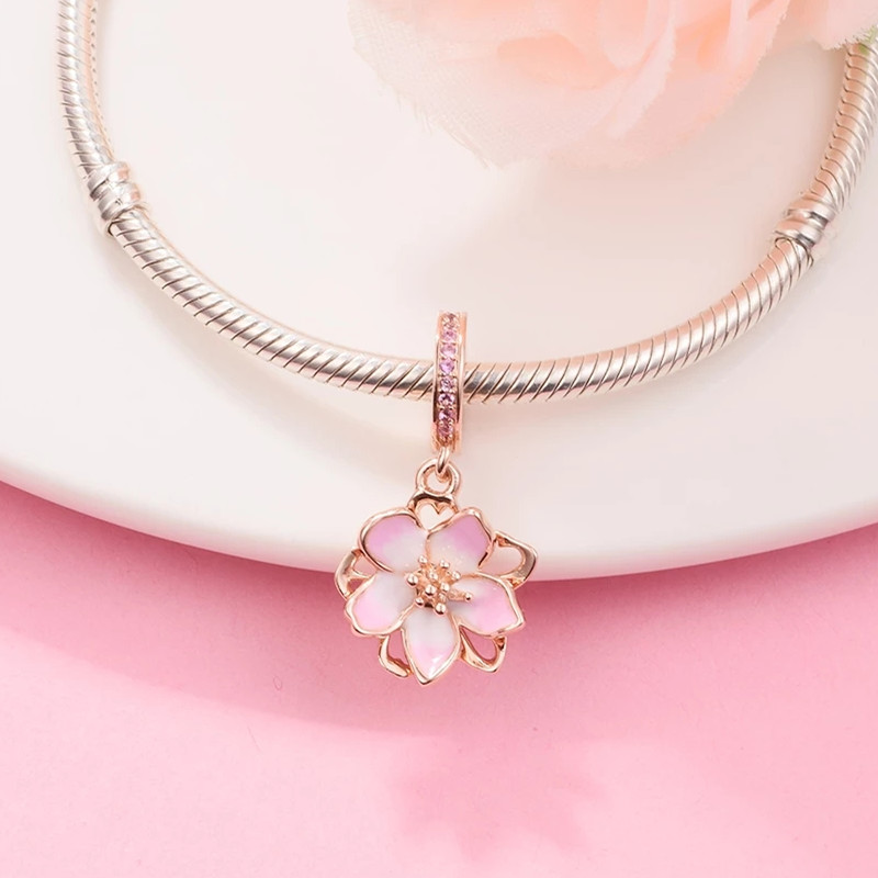 

Authentic 925 Sterling Silver Bead 2022 Spring Rose Color Cherry Blossom Dangle Charm Fits Pandora Bracelet Argent DIY Beads for Jewelry Making 780667C01