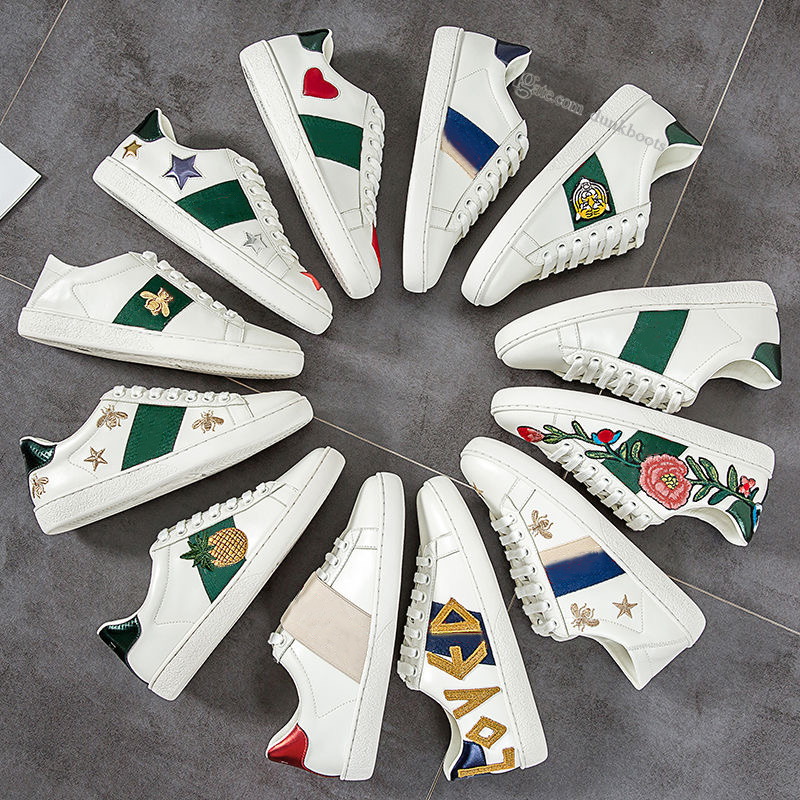 

Casual Shoes Embroidered Ace Bee Printed Leather Sneaker Designer Men Women Fashion Sneakers With Stars Snaker Loafer Pearls Spikes Studded Mens Trainers, 21