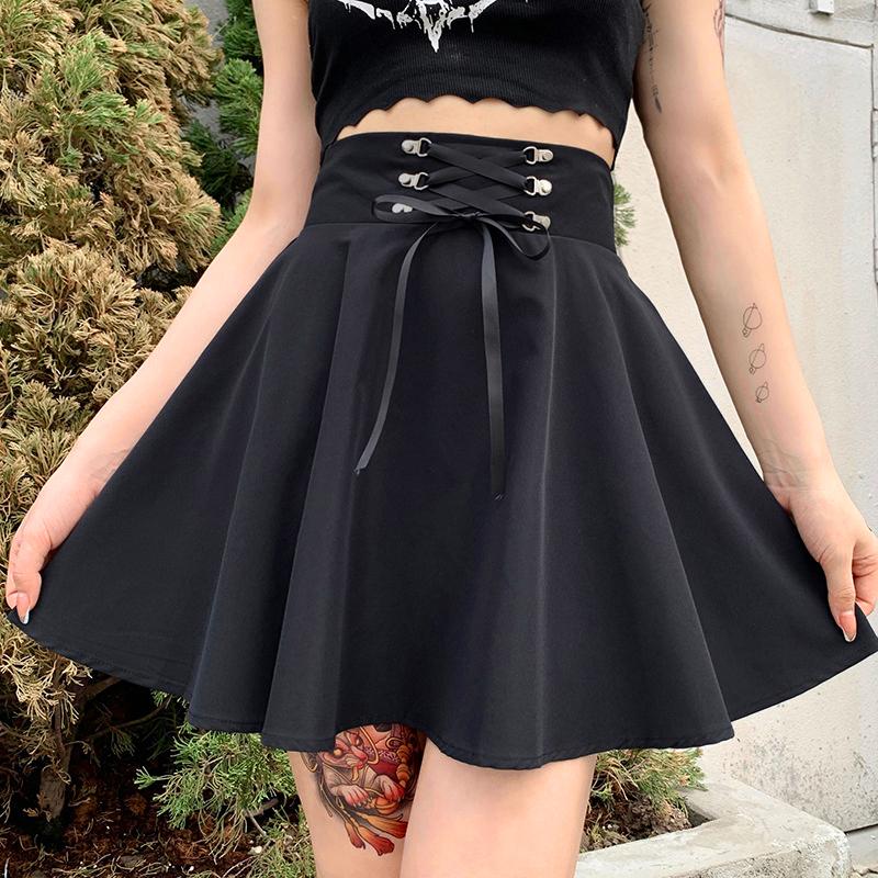 

Skirts Women's Basic Versatile Flared Casual Mini Skater Skirt High Waisted School Goth Punk Black Harajuku, 9518a