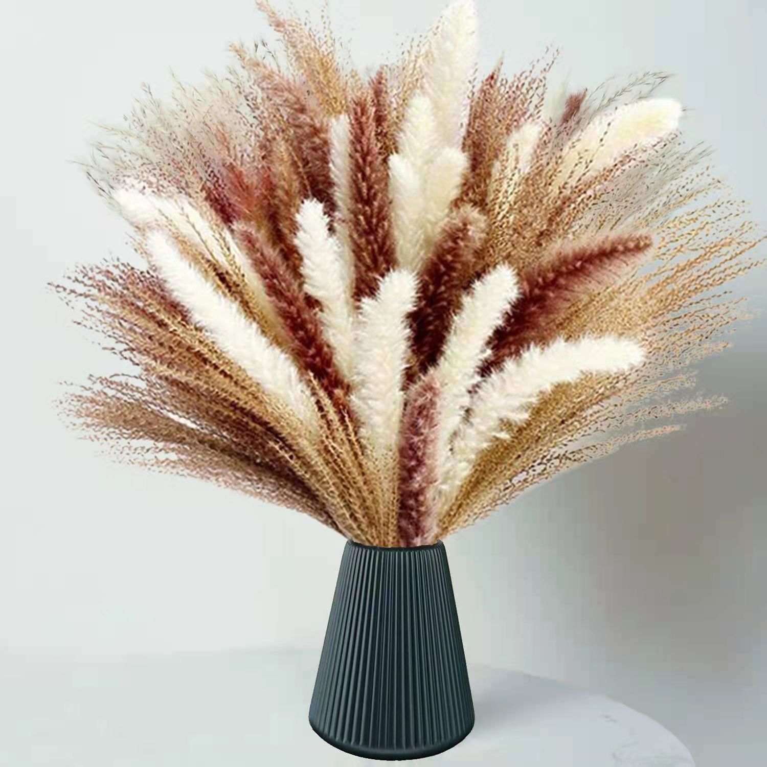 

60Pcs Natural Dried Pampas Grass Boho Decor Fluffy White Pompous Reed Bunny Tail Wheat Stalk Decorative Wedding Flower Bouquet, Byfths60pcs