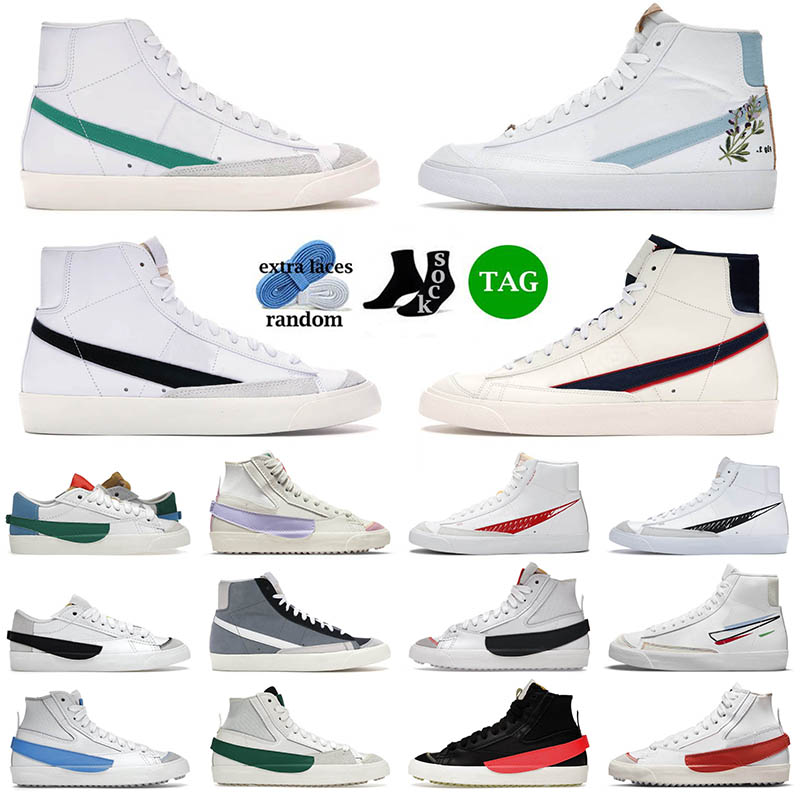 

2022 Arrival Blazer Mid 77 Running Shoes Indigo Lucid Green Worn Brick Habanero Red for Men Women Vntage Jumbo Sports Trainers Sneakers 36-45, 26 36-40
