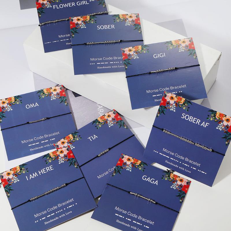 

Charm Bracelets Copper Morse Code Dainty Beaded Bracelet With Secret Message Adjustable Rope Lettering Card Creative JewelryCharm