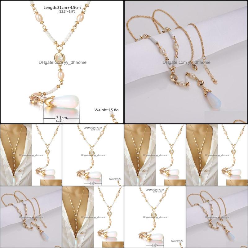

Pendant Necklaces Pendants Jewelry Fashion Long Moonstone Pearl Necklace Chain Bone Women Apparel Access Dhdzb