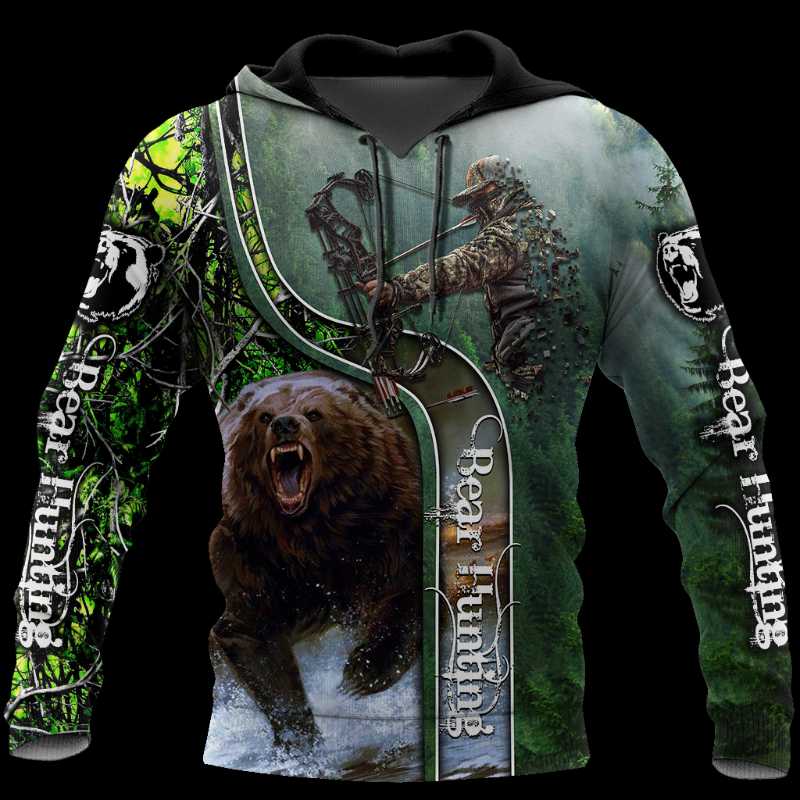 

Men's Hoodies & Sweatshirts Bear Hunting Hoodie Clothes 3D Printed Bow Camo Wild Spring Unisex Casual Zipper Pullover Men/Women's Swe, Sweatshirt