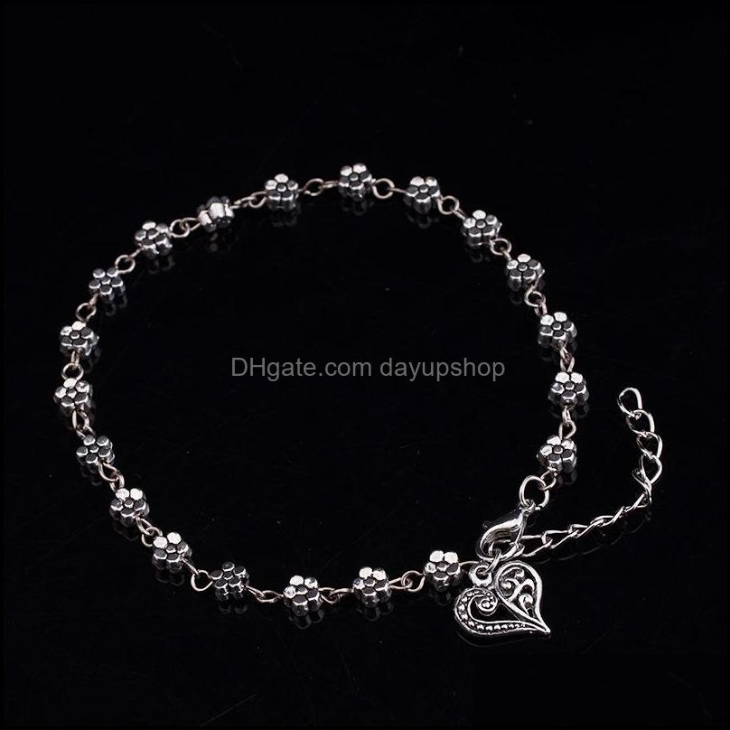 

Anklets Jewelry New Fashion Foot Chain Tibetan Sier Hollow Plum Daisy Flowers Heart Anklet For Women Drop Delivery 2021 Dht7K