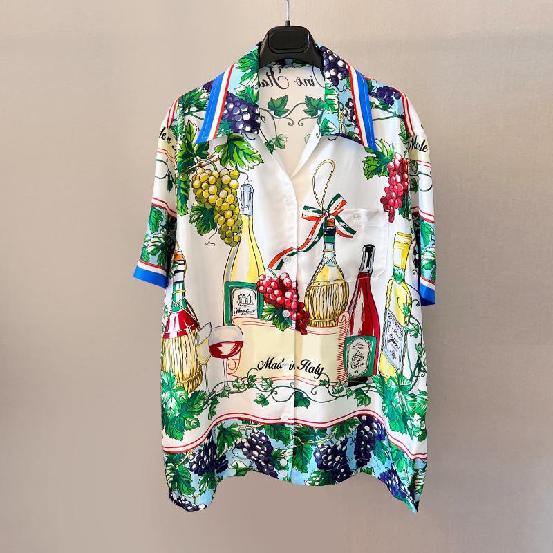 

Women' Blouses & Shirts Fashion Runway Women Twill Pure Silk Champagne Grapes Print Shirt Elegant Half Sleeve Loose Blouse Femme Casual Hol, Likepicture-shirt