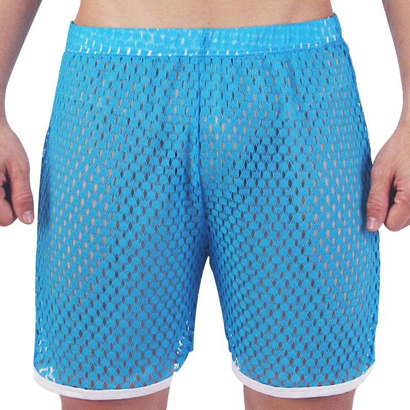 

Men' Sleepwear Men Mesh Shorts Sexy Beach Board Short Mens See Through Fishnet Gay Male Stage Loose Hollow Out Underwear, Red