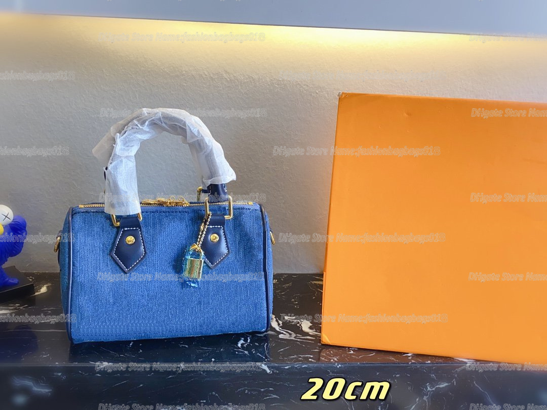 

Speedy Bandouliere 20 25 Handle Bag Jacquard Denim Monograms Boston Bag Designers Luxurys Handbag Navy Blue/Faded Blue