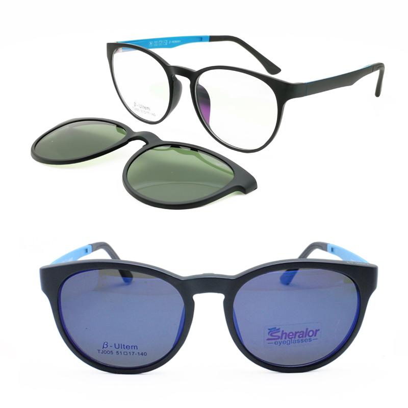 

Fashion Sunglasses Frames 005 ULTEM Rectro Shape Optical Eyeglasses Frame With Megnatic Clip On Removable Polarized Myopia Hyperopia For Lad