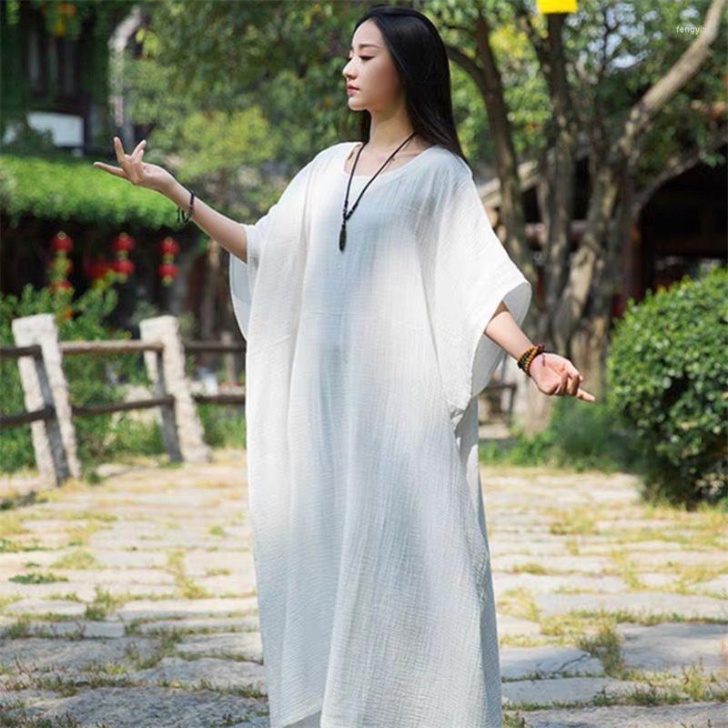 Robes décontractées automne coton lin robe longue de haute qualité femmes robes lâches élégante robe de soirée décontractée