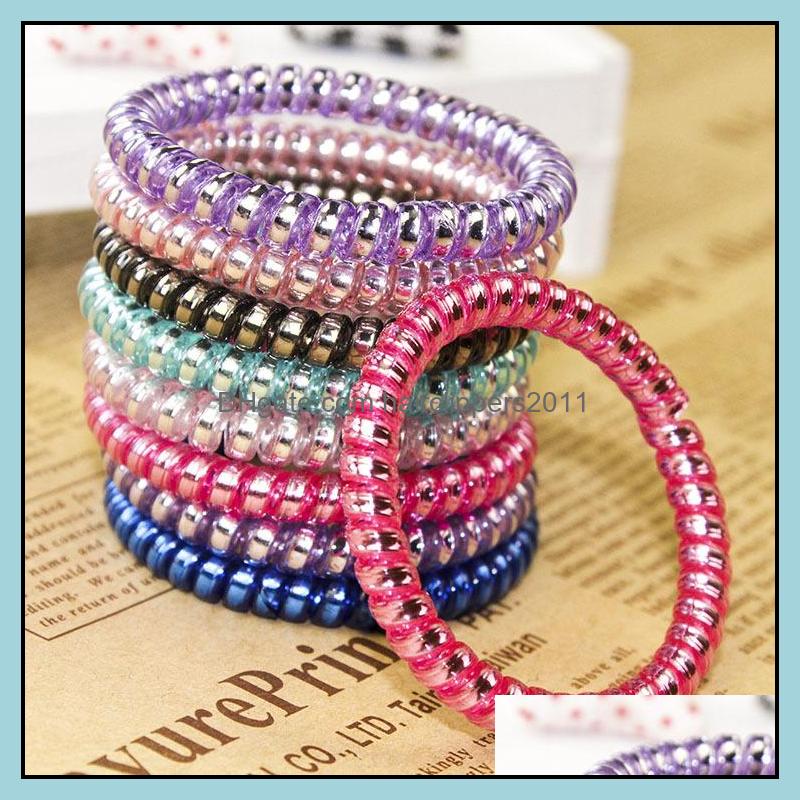 

Hair Accessories Tools Products Women Colorf Hairband Girl Candy Color Headband Telephone Cord Elastic Ponytail Holders Ring Diameter 5Cm