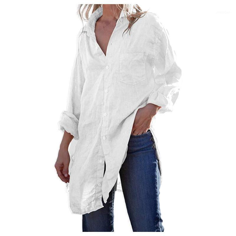 

Women' Blouses & Shirts Feitong Vintage Womens Shirt Button Down Tunic Cotton Linen Long Sleeve Work Tops Streetwears Female Blusas, Army green