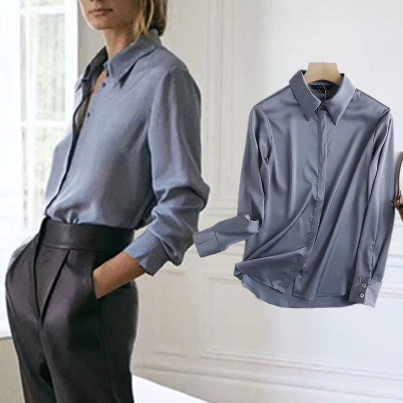 

Women' Blouses & Shirts Elmsk Blusas Mujer De Moda 2022 Autumn Blouse Women England Office Lady Fashion Solid Simple Satin Long Sleeve Shir, Pic color