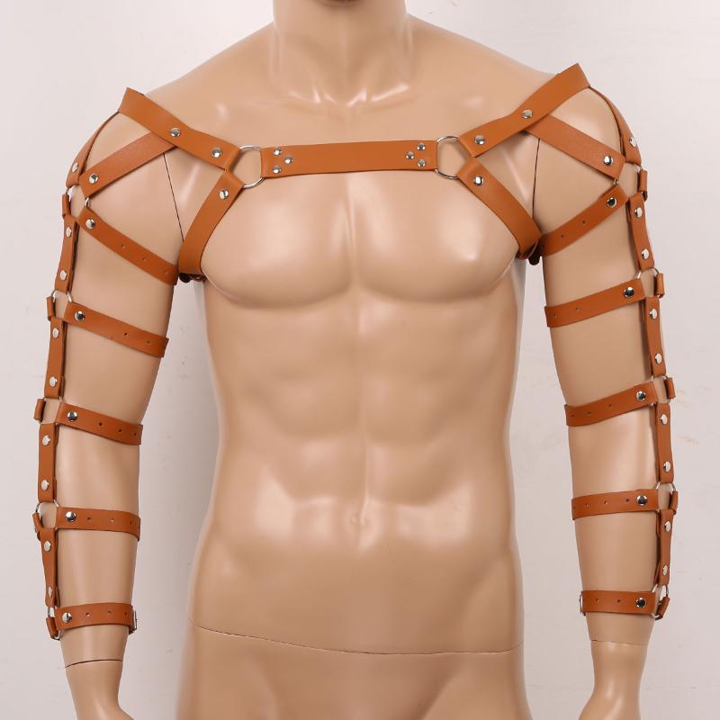 

Belts Mens Sexy Caged Body Muscle Harness Top Gothic Punk Leather Restraints Strap Costume Clubwear Cosplay Shoulder Chest Belt Armors, Black