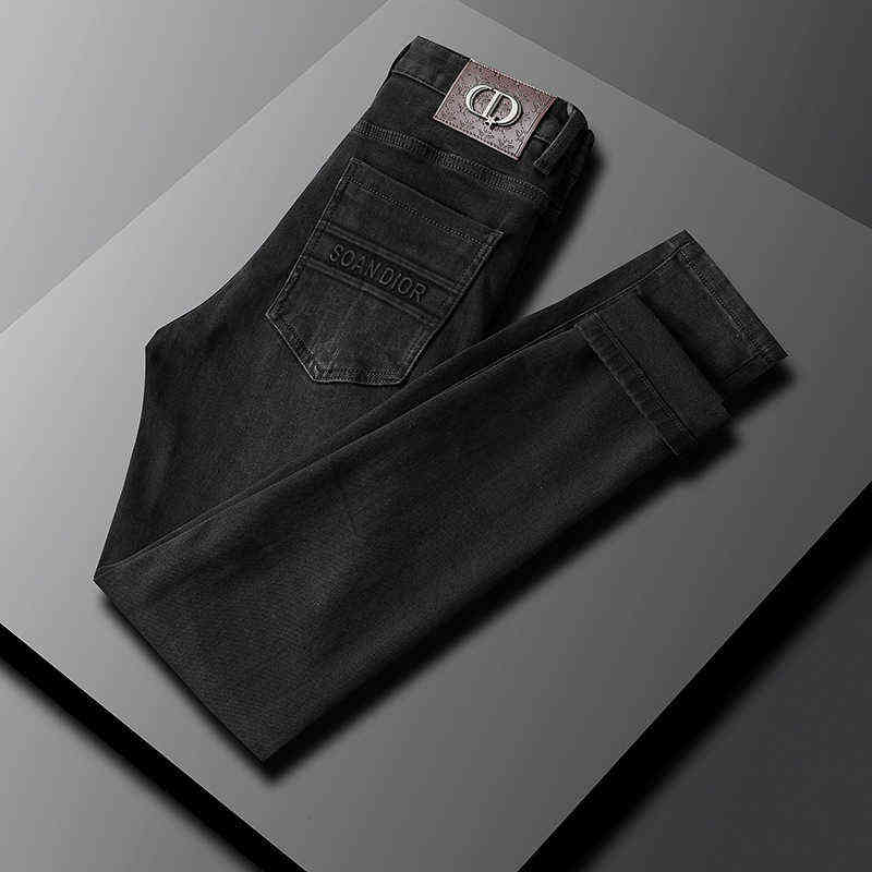 

and Autumn Winter Denim Pants Men's 2022 Straight Slim Fit Leisure High-end Fashion Brand, Dark grey