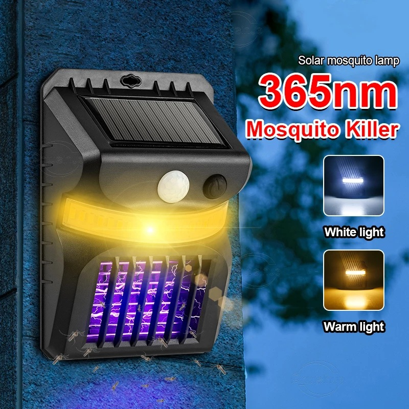 2 in 1 Solar Wall Lamp Electric Shock Mosquito Lamp Outdoor Waterproof White Warm Light Human Body Induction Garden Lighting