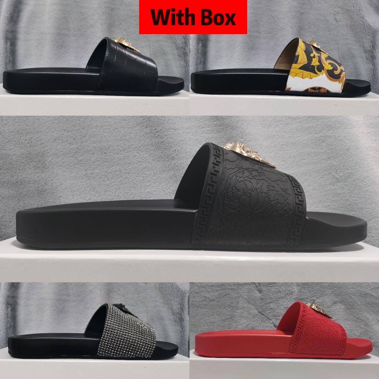 

2022 Slide Slippers Designer Shoes Luxury Slides Summer Fashion Wide Flat Slipper men and women Sandals Slippers Flip Flops with box, Color9